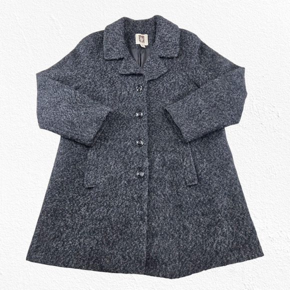 Y2K Anne Klein Charcoal Gray Wool Blend Button Front Peacoat Overcoat Size XXL - Picture 2 of 11